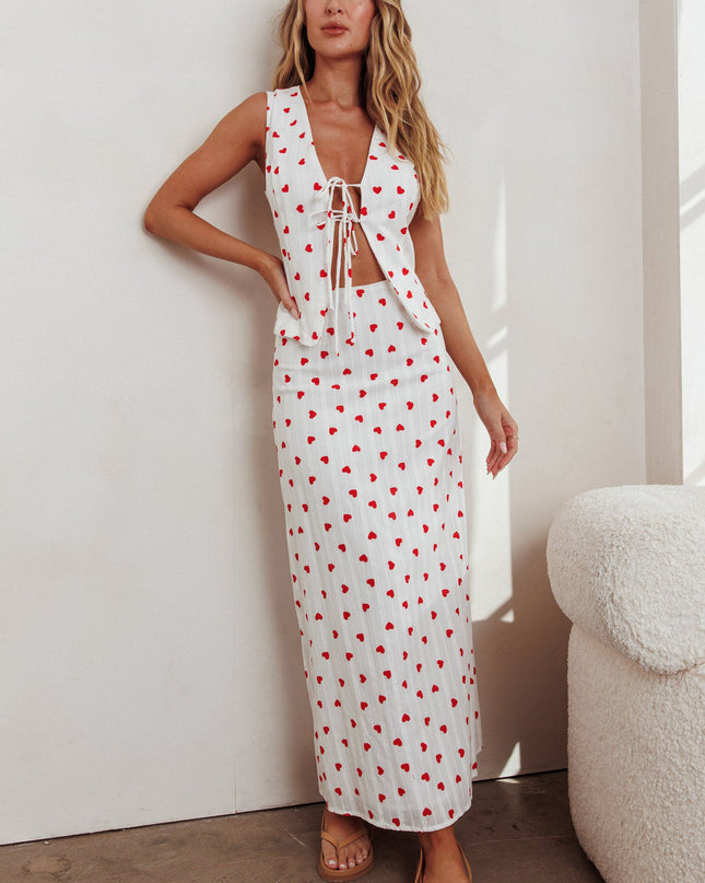 White There Maxi Skirt Hearts