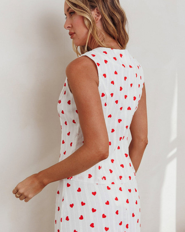 White There Tied Vest Top Hearts