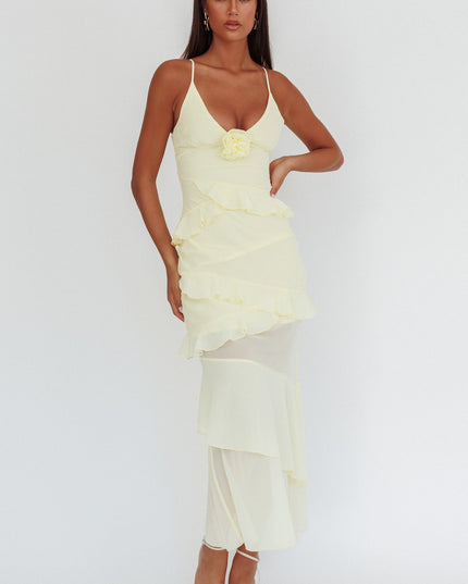 Butter Frill Trim Rosette Maxi Dress