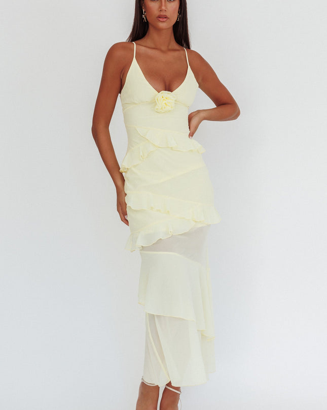 Butter Frill Trim Rosette Maxi Dress