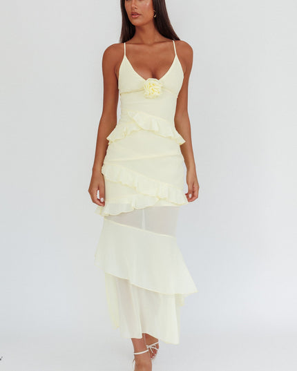 Butter Frill Trim Rosette Maxi Dress