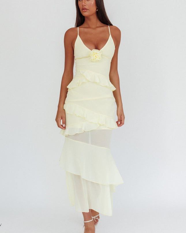Butter Frill Trim Rosette Maxi Dress
