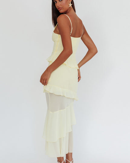 Butter Frill Trim Rosette Maxi Dress