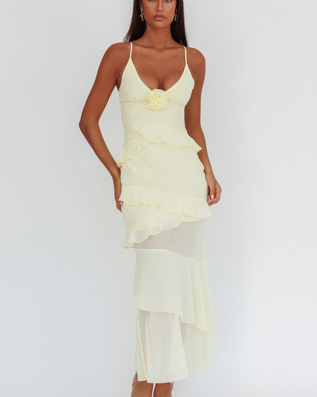 Butter Frill Trim Rosette Maxi Dress