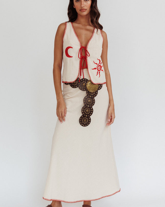 Beige Sunshine Blanket Stitch Skirt