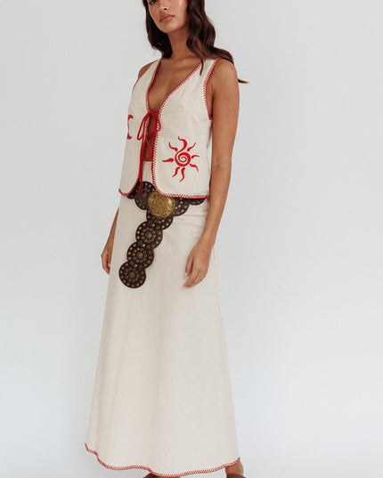 Beige Sunshine Blanket Stitch Skirt
