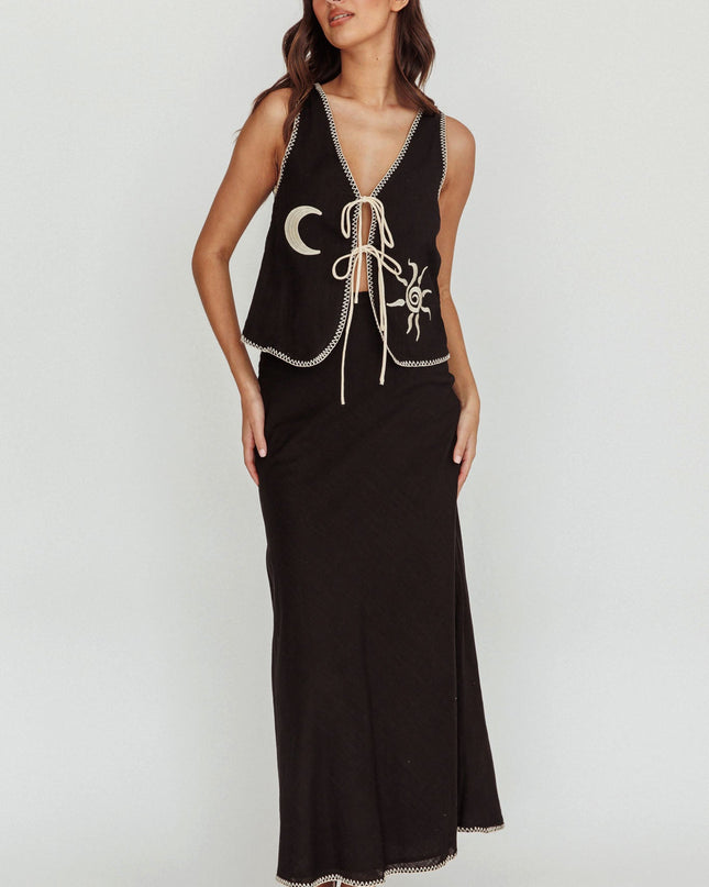 Black Sunshine Blanket Stitch Skirt
