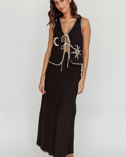 Black Sunshine Blanket Stitch Skirt
