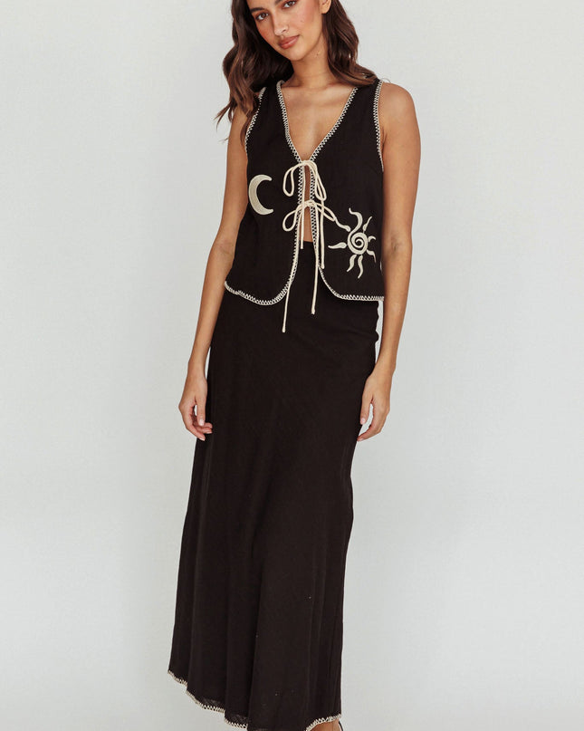 Black Sunshine Blanket Stitch Skirt