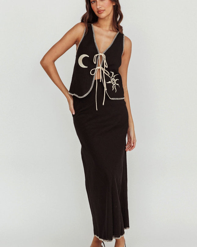 Black Sunshine Blanket Stitch Skirt