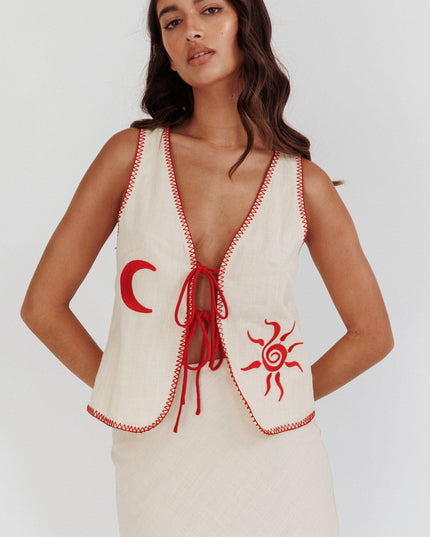 Beige Sunshine Blanket Stitch Vest Top