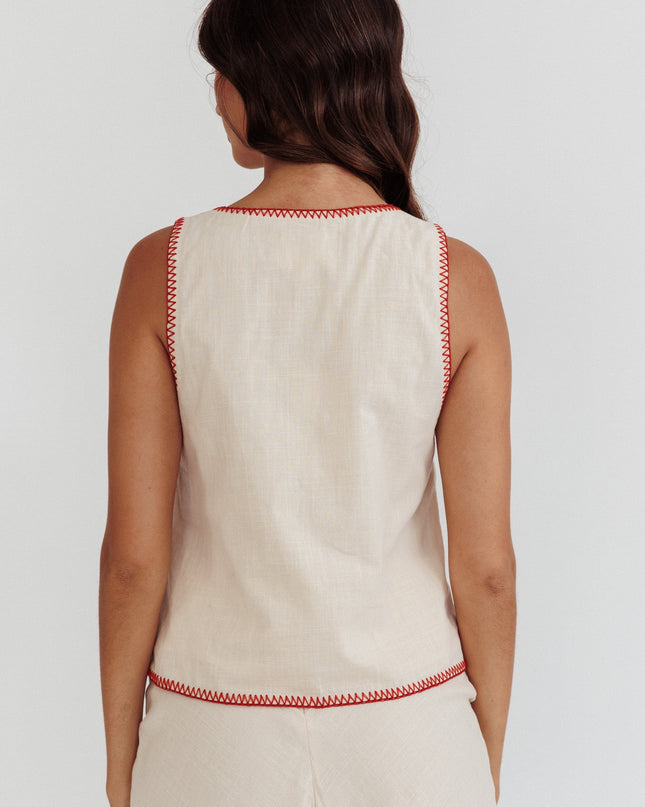 Beige Sunshine Blanket Stitch Vest Top