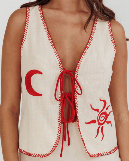 Beige Sunshine Blanket Stitch Vest Top