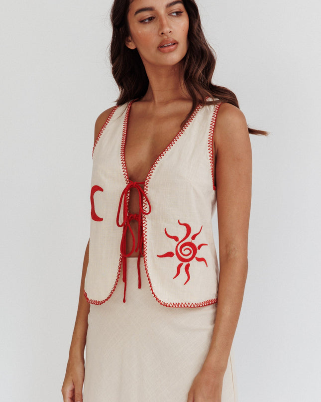 Beige Sunshine Blanket Stitch Vest Top