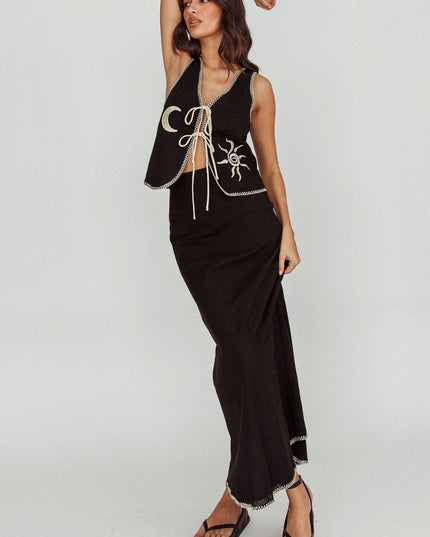 Black Sunshine Blanket Stitch Vest Top