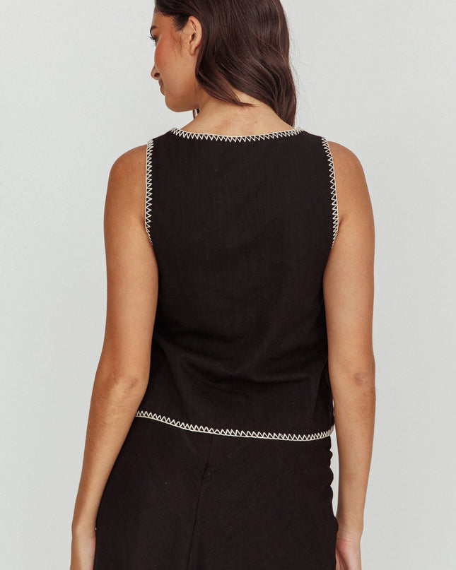 Black Sunshine Blanket Stitch Vest Top