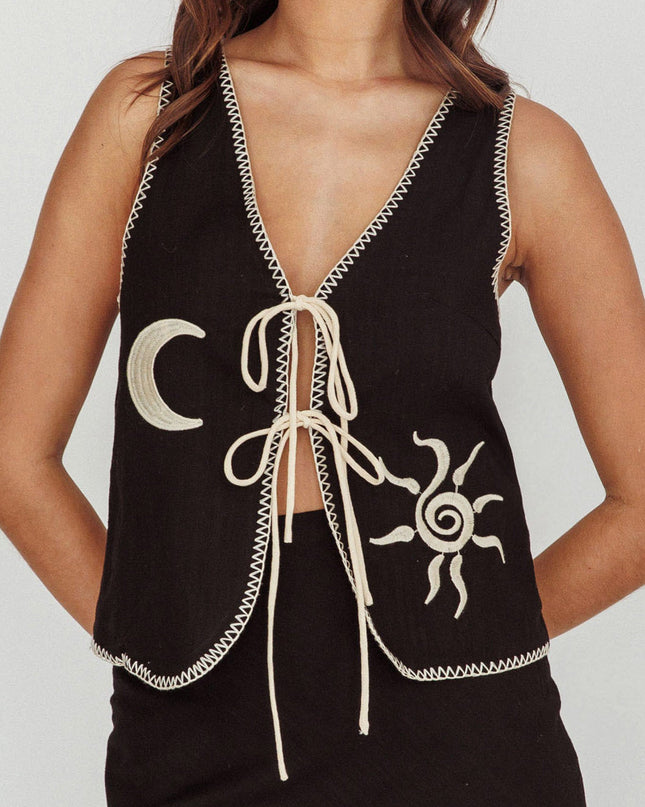 Black Sunshine Blanket Stitch Vest Top