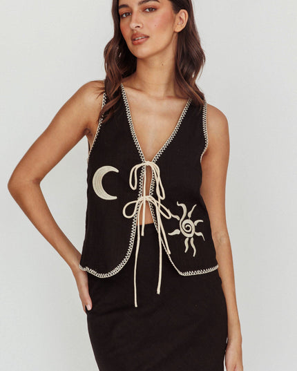Black Sunshine Blanket Stitch Vest Top