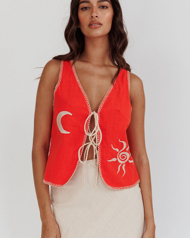 Orange Sunshine Blanket Stitch Vest Top
