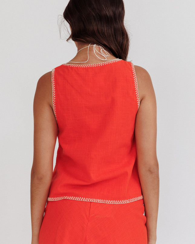 Orange Sunshine Blanket Stitch Vest Top