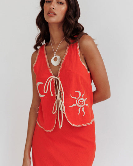 Orange Sunshine Blanket Stitch Vest Top