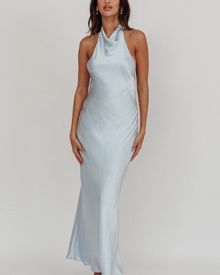 Blue Halterneck Open Back Dress Soft