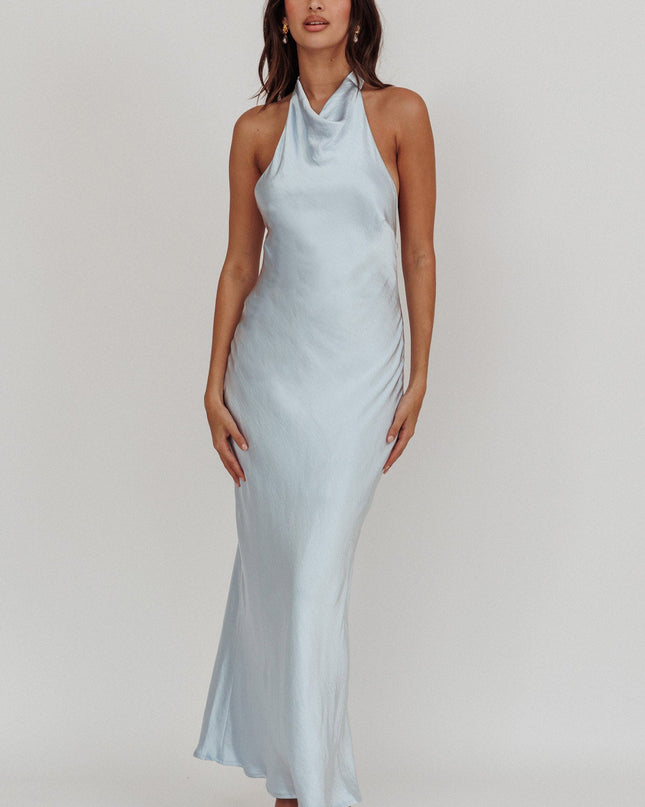 Blue Halterneck Open Back Dress Soft