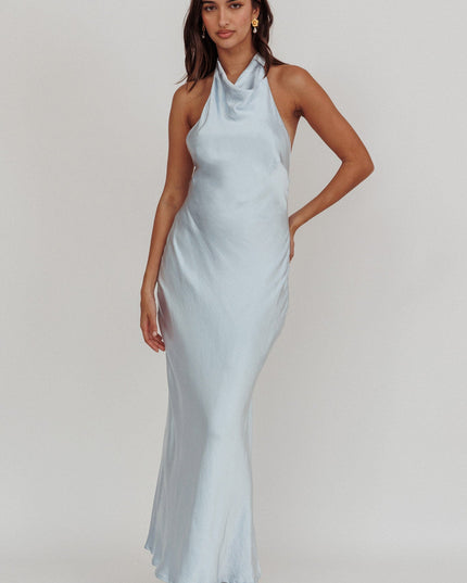 Blue Halterneck Open Back Dress Soft