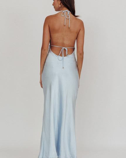 Blue Halterneck Open Back Dress Soft