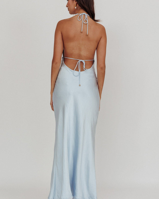 Blue Halterneck Open Back Dress Soft