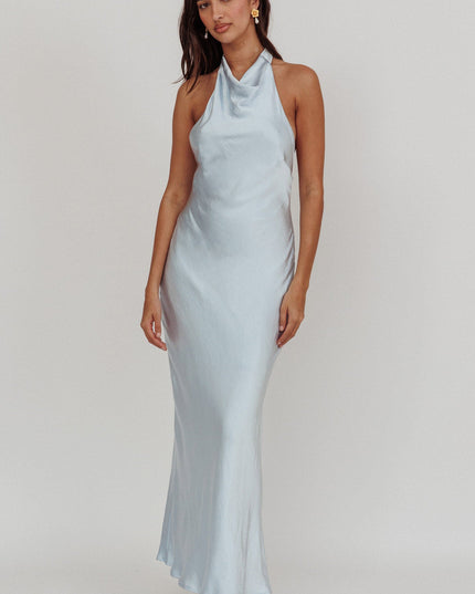 Blue Halterneck Open Back Dress Soft