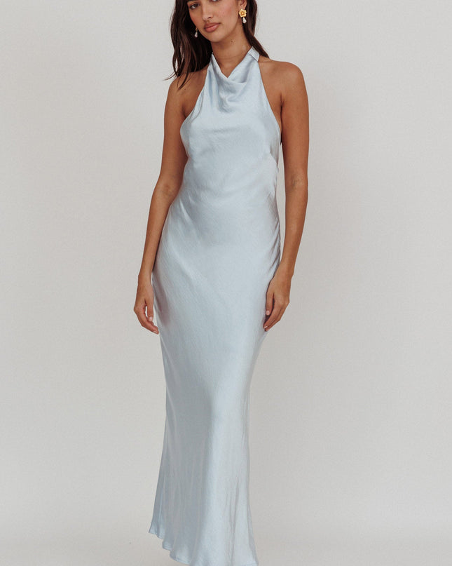 Blue Halterneck Open Back Dress Soft