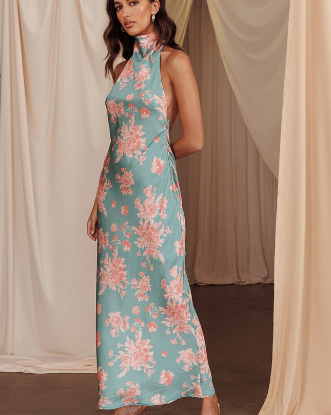 Mint Halterneck Open Back Dress