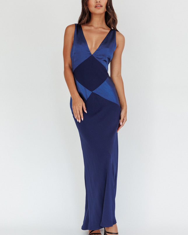 Navy V-Neck Maxi Dress