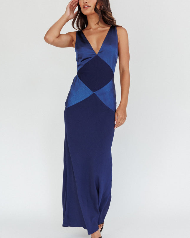 Navy V-Neck Maxi Dress