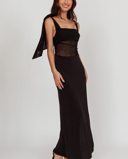 Black Mesh Waist Maxi Dress