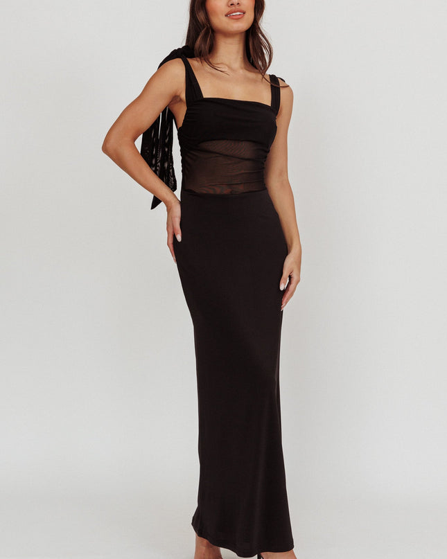 Black Mesh Waist Maxi Dress