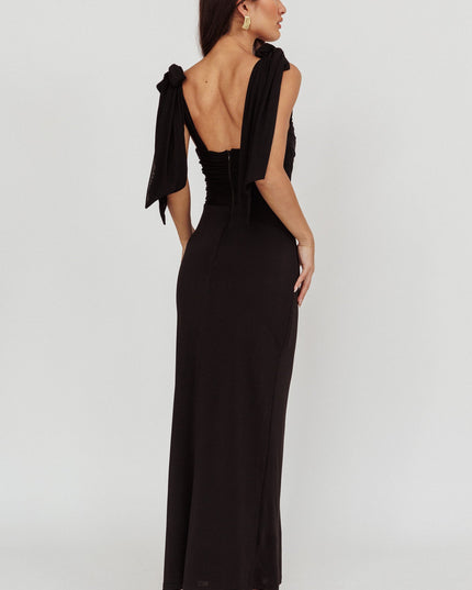 Black Mesh Waist Maxi Dress