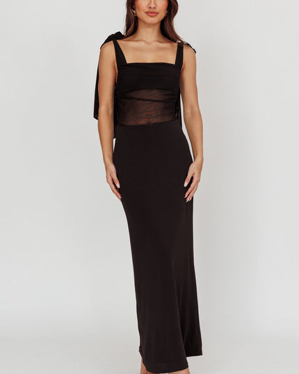 Black Mesh Waist Maxi Dress