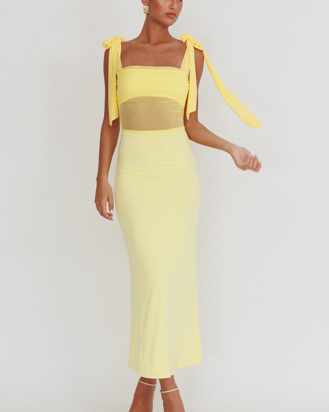 Lemon Mesh Waist Maxi Dress
