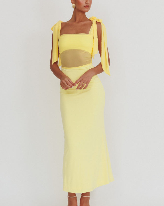 Lemon Mesh Waist Maxi Dress