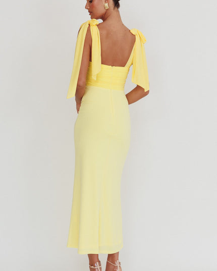 Lemon Mesh Waist Maxi Dress