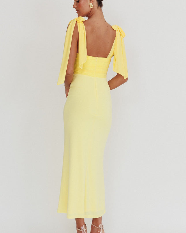 Lemon Mesh Waist Maxi Dress