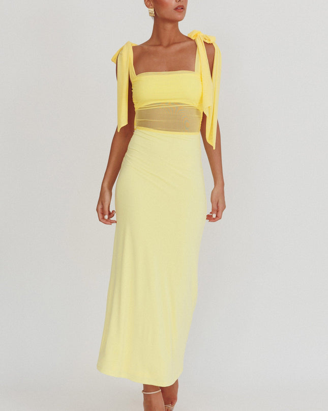 Lemon Mesh Waist Maxi Dress