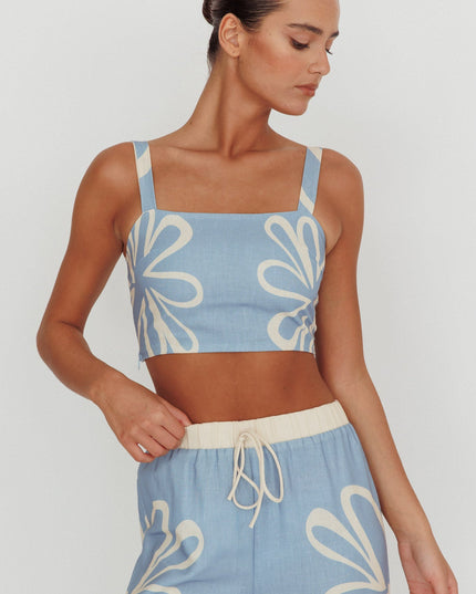 Blue Square Neck Cropped Top Beige