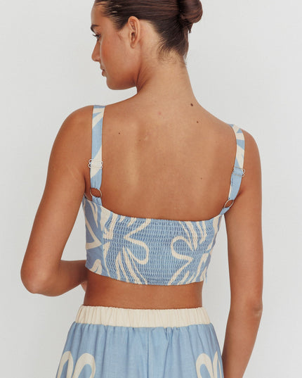 Blue Square Neck Cropped Top Beige