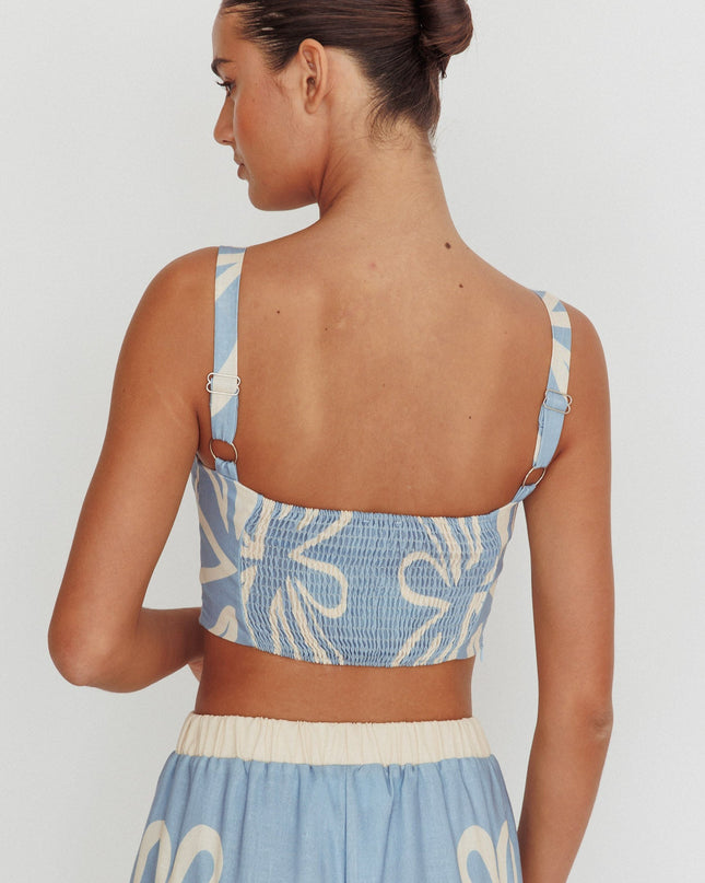 Blue Square Neck Cropped Top Beige