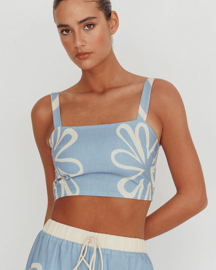 Blue Square Neck Cropped Top Beige