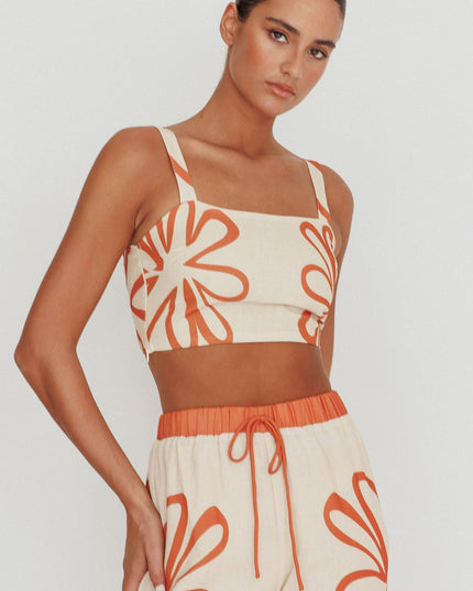 Beige Square Neck Cropped Top Rust