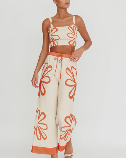 Beige Square Neck Cropped Top Rust